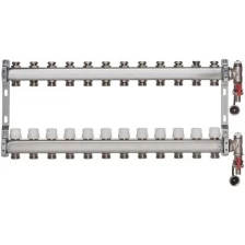 ColSys P811, 13 выходов. Коллекторная группа с отсекающими клапанами, термостатическими клапанами, воздухоотводчиками и дренажными шаровыми кранами